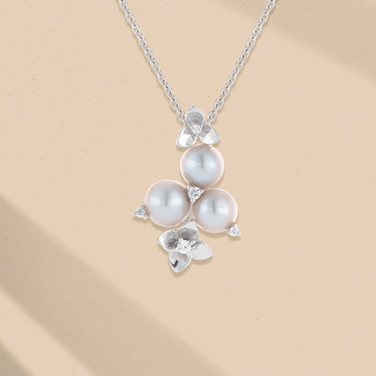 14K 海玫瑰鑽石珍珠鏈