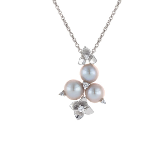 14K 海玫瑰鑽石珍珠鏈