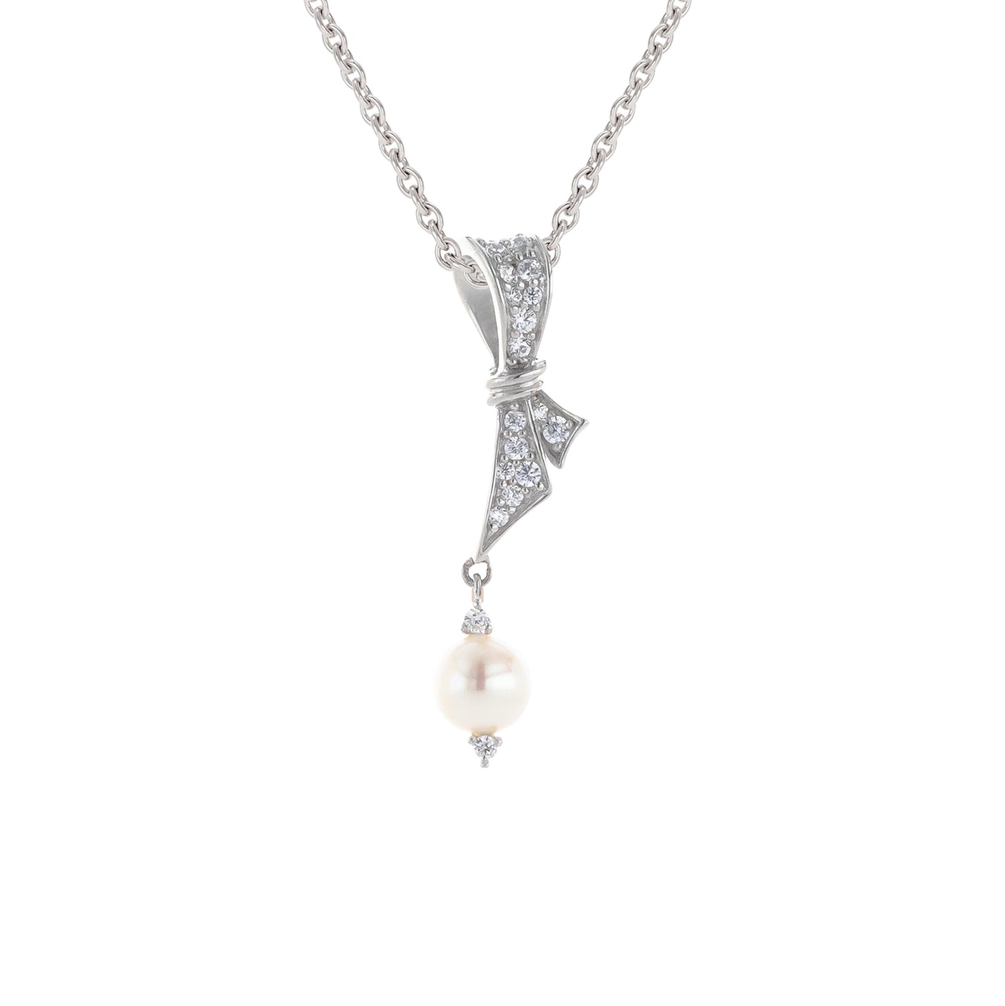 14K Diamond Pearl Bow Necklace