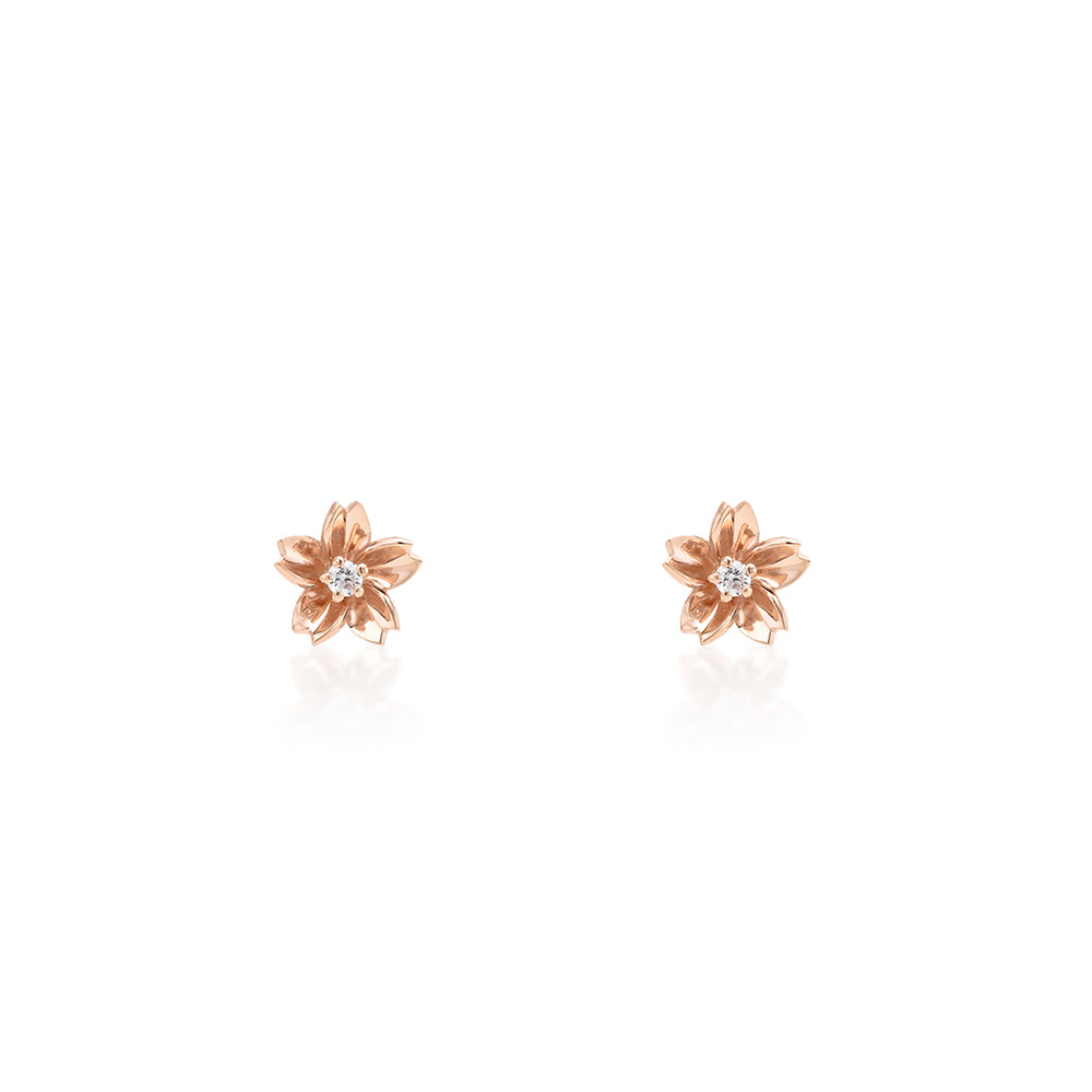 14K 金 | 櫻花鑲 0.08ct 鑽石耳環 | 香港首飾及珠寶網店 – Recolour Your Life