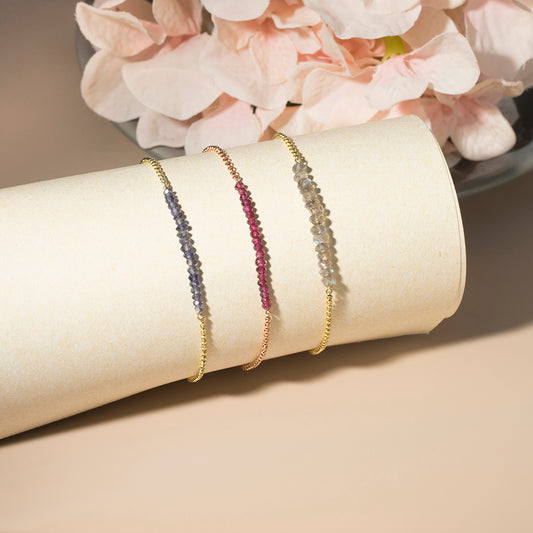 925純銀 | 天然灰月亮石串配黃金色/藍寶石串配黃金色/紅寶石配玫瑰金色手鏈 | 香港首飾及珠寶網店 – Recolour Your Life