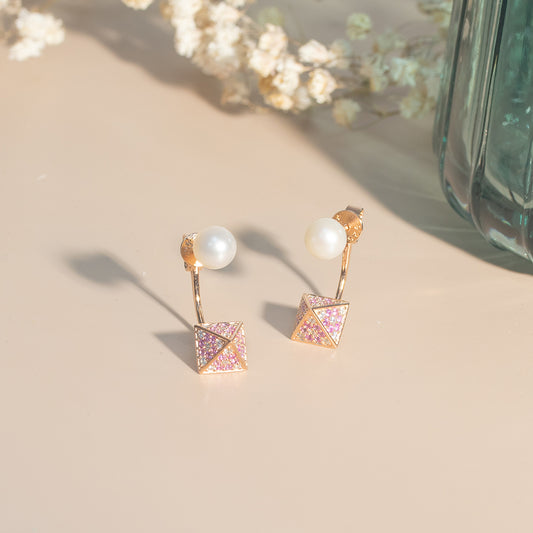 925純銀 | 三角鋯石淡水珍珠耳環(防敏感) | 香港首飾及珠寶網店 – Recolour Your Life