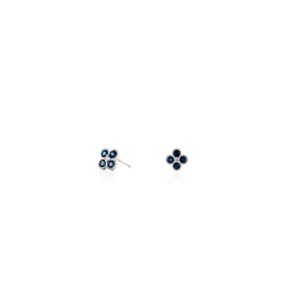 14K 金 | 花形珠邊鑲 0.03ct 鑽石藍寶石耳環 | 香港首飾及珠寶網店 – Recolour Your Life