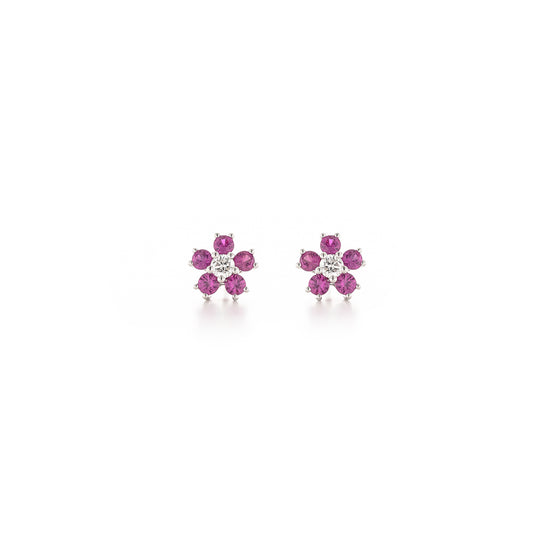 14K 金 | 花形鑲 0.18ct 鑽石紅寶石耳環 | 香港首飾及珠寶網店 – Recolour Your Life
