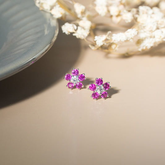 14K 金 | 花形鑲 0.18ct 鑽石紅寶石耳環 | 香港首飾及珠寶網店 – Recolour Your Life
