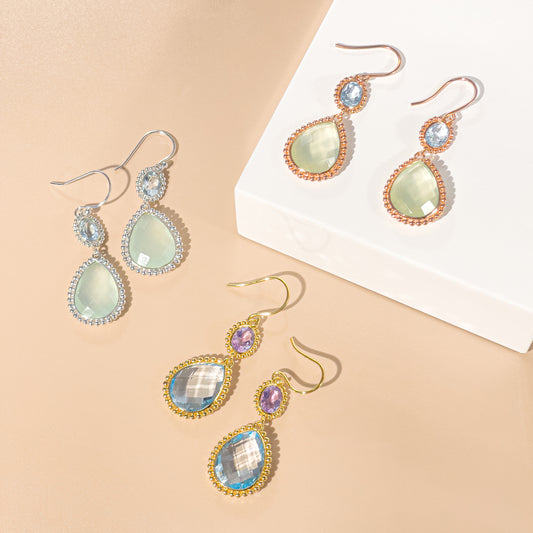 925純銀 | 復古風粉藍及湖水綠色寶石配白金色/紫及粉藍色寶石配黃金色/粉藍及湖水綠色寶石配玫瑰金色耳環(防敏感) | 香港首飾及珠寶網店 – Recolour Your Life