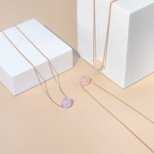 925純銀 | 紫水晶/切割面粉水晶/圓形粉水晶玫瑰金色頸鏈 | 香港首飾及珠寶網店 – Recolour Your Life